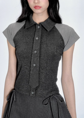 Korean Contrast Tie Skirt Set